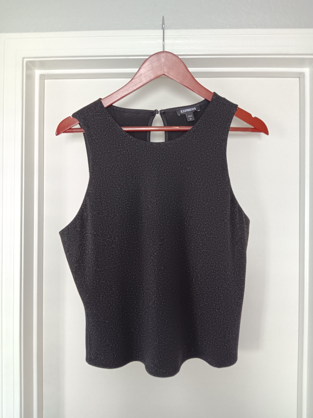 Express Women's Black Sparkle Sleeveless Top With Keyhole
